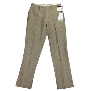 Bar III Mens Slim Fit 100% Linen Striped Suit Pants Tan Brown 30x30
